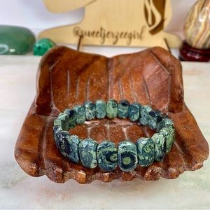 Green Kambaba Jasper Stone of Inner Peace Faceted Tile Bracelet 17825